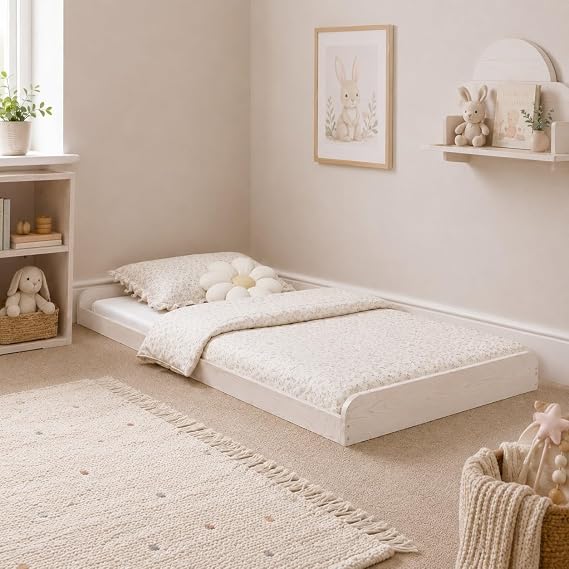 STRICTLY BEDS&BUNKS Leon Montessori Solid Pine Bed Frame 3ft (White, Single)