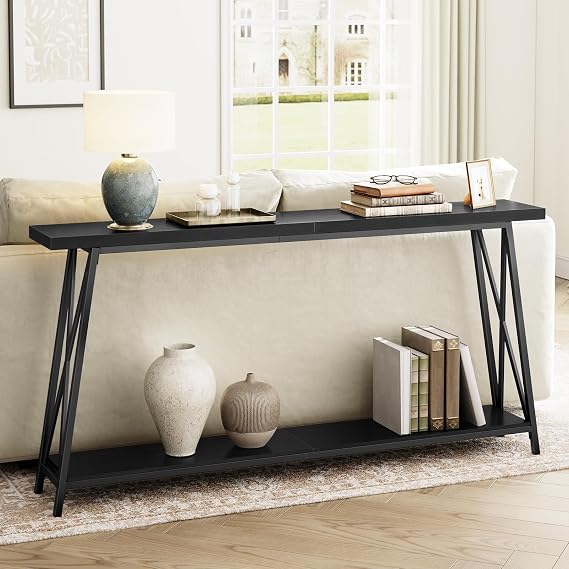 MAHANCRIS Console Table for Entryway, 63" Industrial Sofa Table, 2-Tier