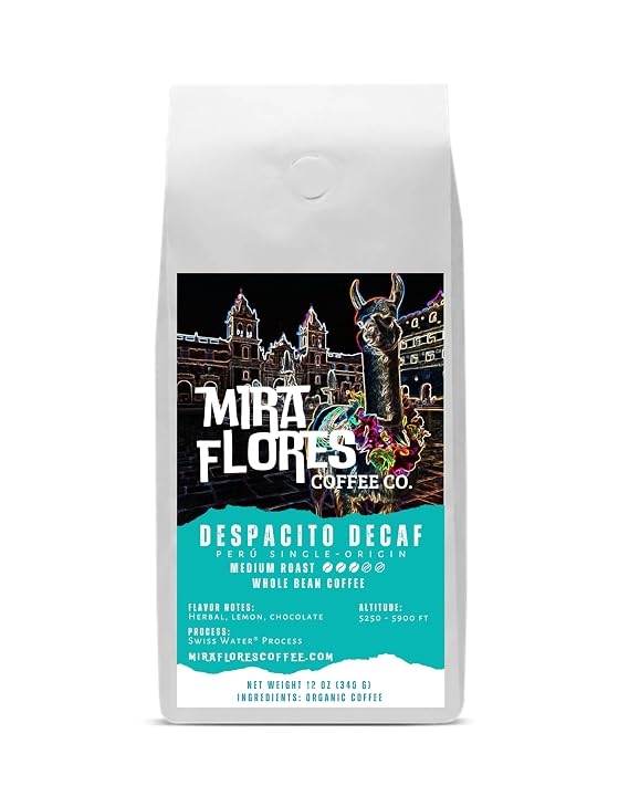 Miraflores Coffee Co Specialty Whole Bean Coffee, Premium Roast (12oz, Peru Decaf Medium Roast)