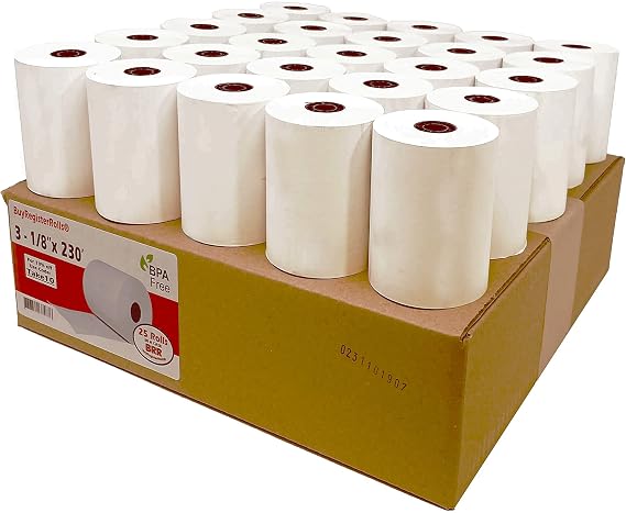 (55 GSM Solid Tube Core) DropShip 3 1 8 x 230 thermal paper (25 Rolls - 1 Case) bpa free - citizen thermal printer paper ct-s801 - BuyRegisterRolls