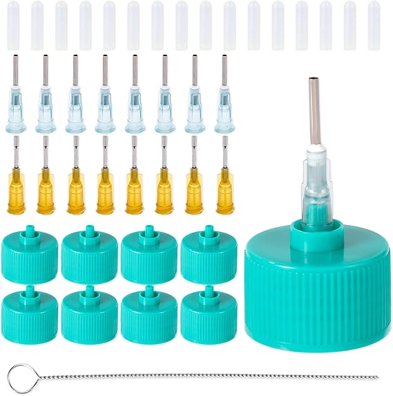 41pcs Precision Applicator Caps Set, Precision Paint Caps with Round & Flat Needles Tip Multi Purpose Paint Applicator Lid for Bottle with Neck Size 24-410