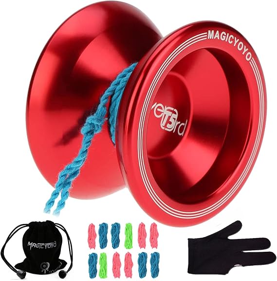MAGICYOYO Professional Unresponsive Yoyo for Kids, Metal Yoyos for Adults, Advanced Unresponsive Yo-yo, NOT for Beginner, Magic Yoyo T5 Pro Yo Yo Ball with Glove+ Bag+ 5 Yo-Yos Strings, Red