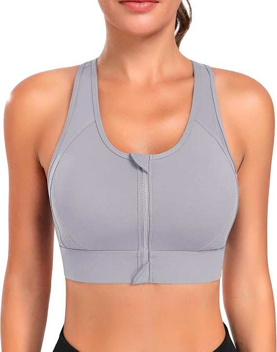 JoyGirl Zip Front Sports Bra for Women High Impact Gym Bra