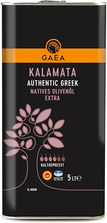 Gaea Kalamata Authentic Greek Extra Virgin Olive Oil 5L – Cold Pressed EVOO for Cooking, Salads, Dipping & Drizzling – Mediterranean Olive Oil – Large 5 Litre Tin