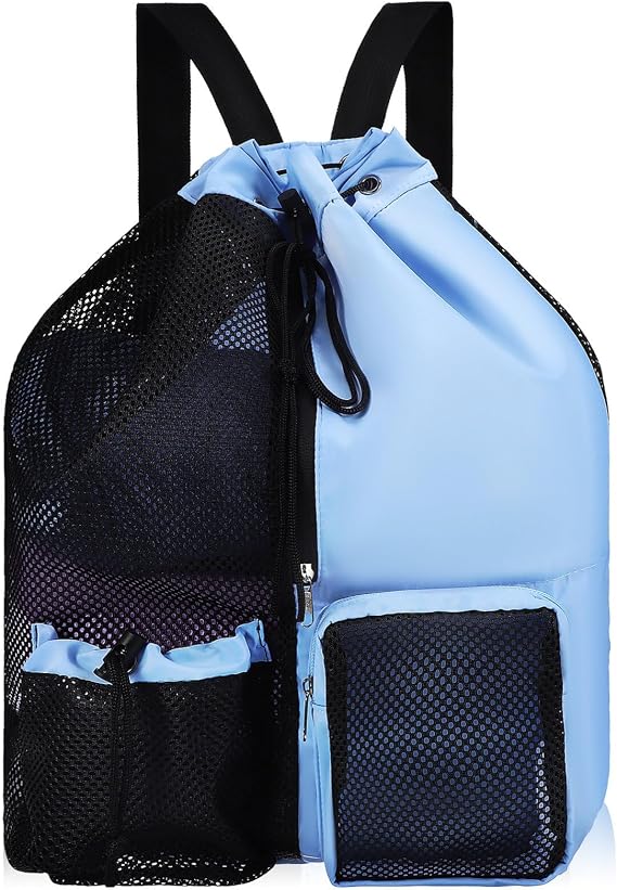 BESPORTBLE Swim Bag with Wet Pocket: Mesh Drawstring Backpack Beach Backpack Swimming Bag for Swimming Gear, Gym, and Workout