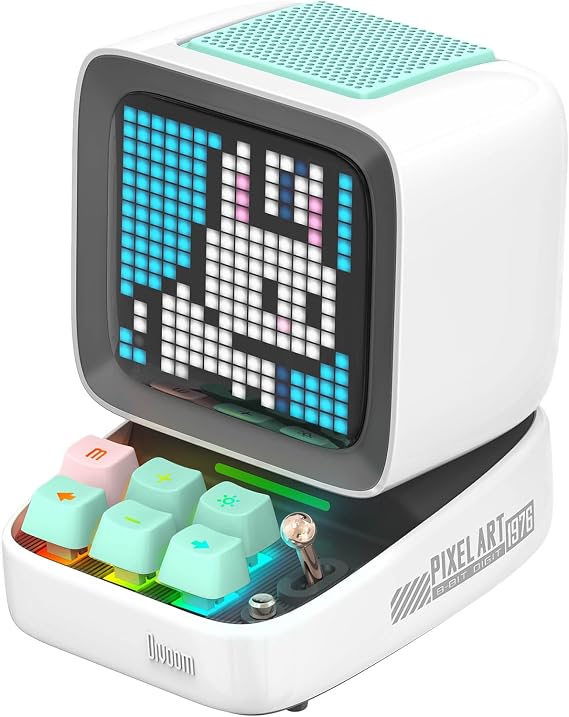 Divoom Ditoo Pixel Art Taşınabilir Bluetooth Hoparlör, 256 Led Uygulama Kontrollü Ekran, Mekanik RGB Klavye, Oyunlar, Alarmlar ile Kablosuz Yüksek Sesli Hoparlör, Beyaz