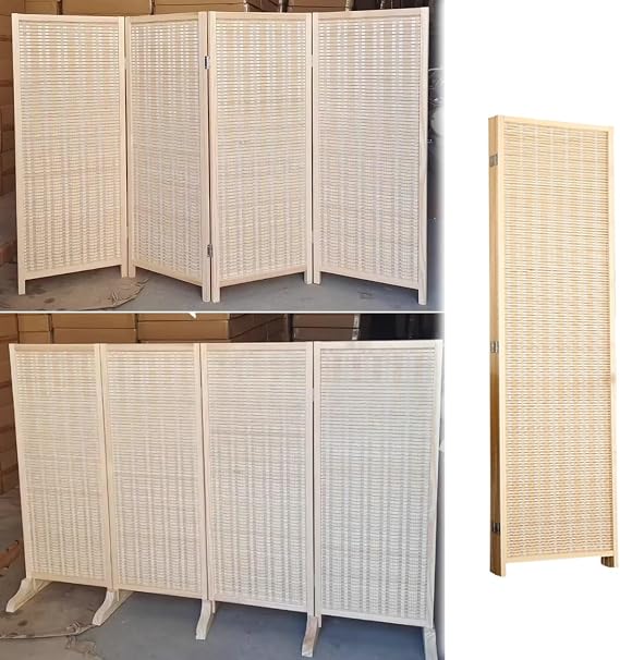 Portable Room Divider 4 Panel Short Folding Screen, Double Sided Bamboo Divider Screen/Divisor De Habitaciones for Room Separation, With Wood Base(H 100cm/3.3ft)