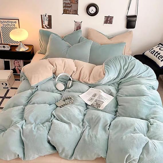 Plush Duvet Cover Bedding Sets,Velvet Flannel Fluffy Faux Fur Duvet Cover Set,Soft Microfiber Bedding Duvet Cover with Zipper Ties Set 4 Pieces(1 Bed Sheet+1 Duvet Cover + 2 Pillow Shams)