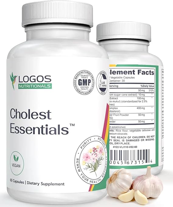 Cholest Essentials - 60 Capsules | Vegan Supplement with Garlic, Niacin, Policosanol, Guggul, Plant Sterol & Cayenne | Daily Wellness Capsules for Men and Women