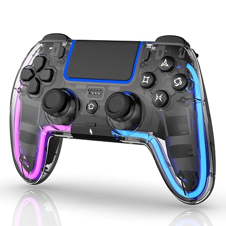 BETMI Wireless Controller for PS5, Pro/Slim/MAC/Steam Deck/PC, Hall Effect Joysticks,Dual Vibration, Macro/Turbo, 3.5mm Audio Jack, 6-Axis Gyro, Mute, Bluetooth LED Gamepad with Speaker(9 Colors Single & Dual-Color LED, L Pink R Cyan, Transparent)