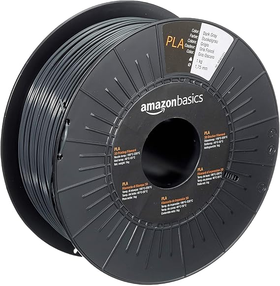 Amazon Basics PLA 3D Printer Filament, 1.75mm, Dark Gray, 1 kg Spool