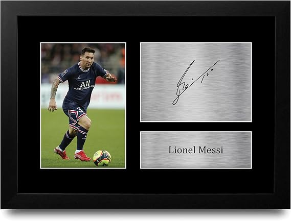 HWC Trading Lionel Messi Paris Blue and Reds Gifts Printed Signed Autograph Picture for Football Fans and Supporters - A4 Framed