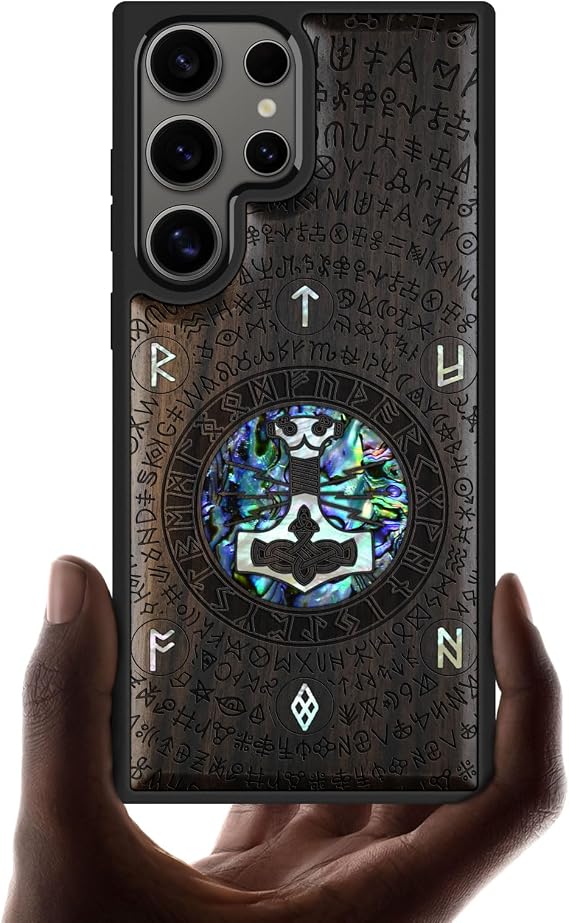 Carveit Mobile Phone Case for Galaxy S25 Ultra (Dark Wood Thor's Hammer)