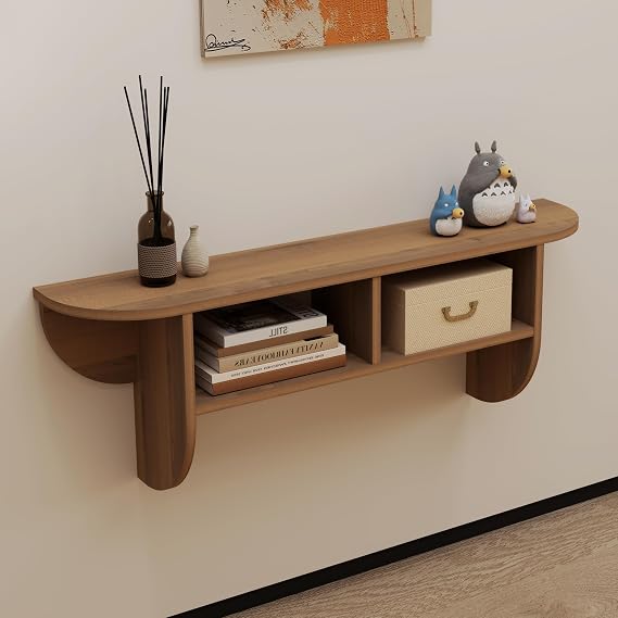 Floating Solid Wood Console Table, 39'' Wall Mounted Narrow Entryway Table with Storage Shelf, Modern Couch Tables Small Entry Way Tables for Entryway, Front Hall, Hallway (Walnut, 39.37IN)