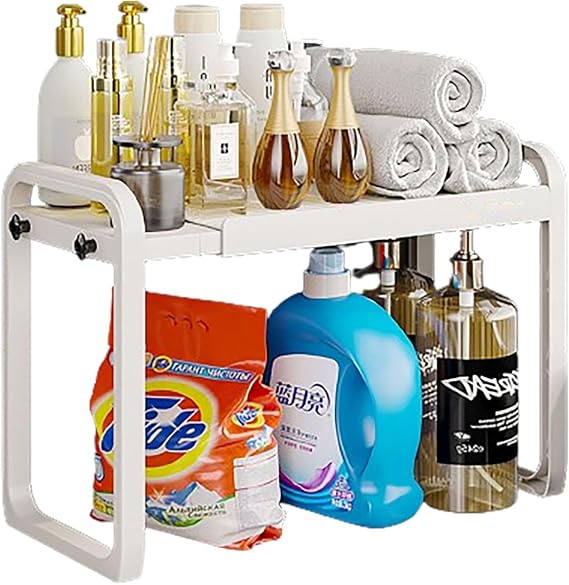 2-Tier Kitchen Counter Organizer Shelf Stand, Kitchen Cupboard Organiser Adjustable,Expandable Storage Rack Shelf Extendable,Microwave Oven Shelf Countertop Kitchen,White,1 Year [Energy Class A]