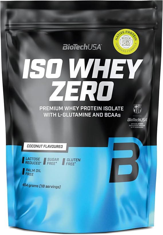 BioTechUSA Iso Whey Zero | Premium Whey Protein Isolate | Grass-Fed | Enzyme-Free | Sugar- and Gluten-Free, 454 g, Coconut