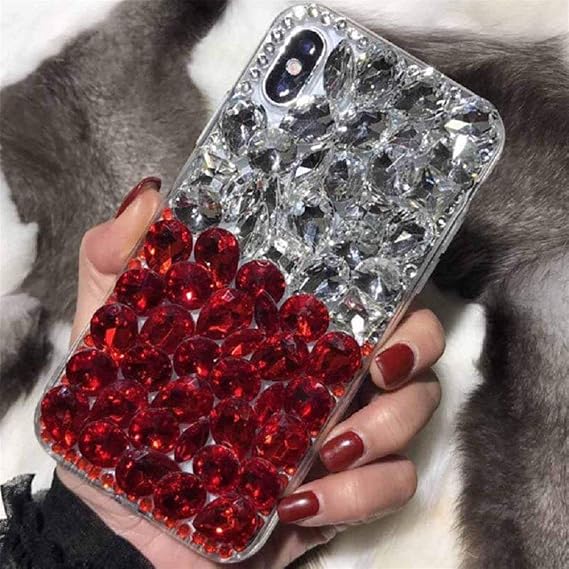 Case for Galaxy Note 10 Lite - 3D Handmade Rhinestone Sparkle Stunning Stones Crystal Diamond Bling Glitter Case for Samsung Galaxy Note 10 Lite(C White/Red)