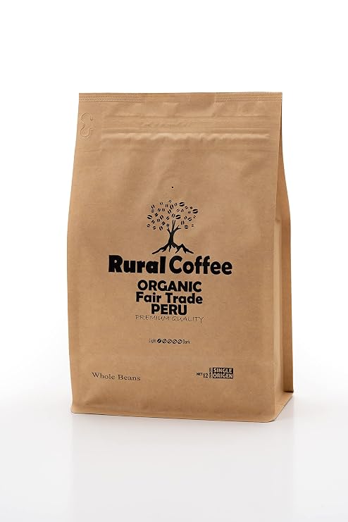 Rural Coffee Organic Fair Trade Peru - Single Origin Specialty Arabica Coffee Beans with Floral & Spice Aroma - Light Roast, Medium Body, Balanced Acidity - Notes of Nuts, Dark Chocolate, Maple - 12oz Bag (Whole Beans)
