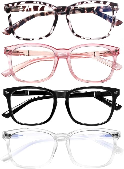 JOSCHOO 4 Pack Reading Glasses Women Men Blue Light Blocking Readers Spring Hinge Computer Reading Glasses (4 Mix, 2.0)