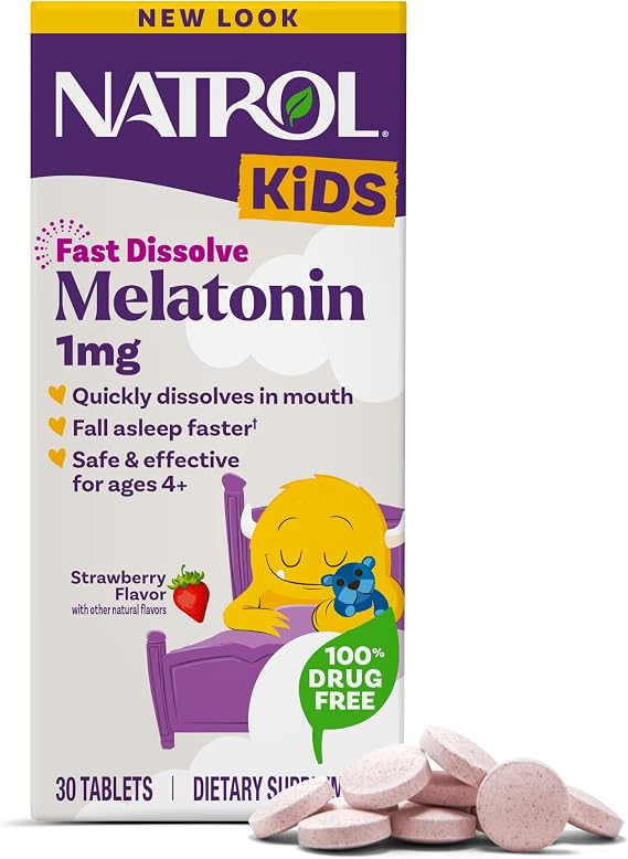 Natrol Kids Fast Dissolve Melatonin 1 mg, Sleep Aid, Strawberry, 30 Tablets