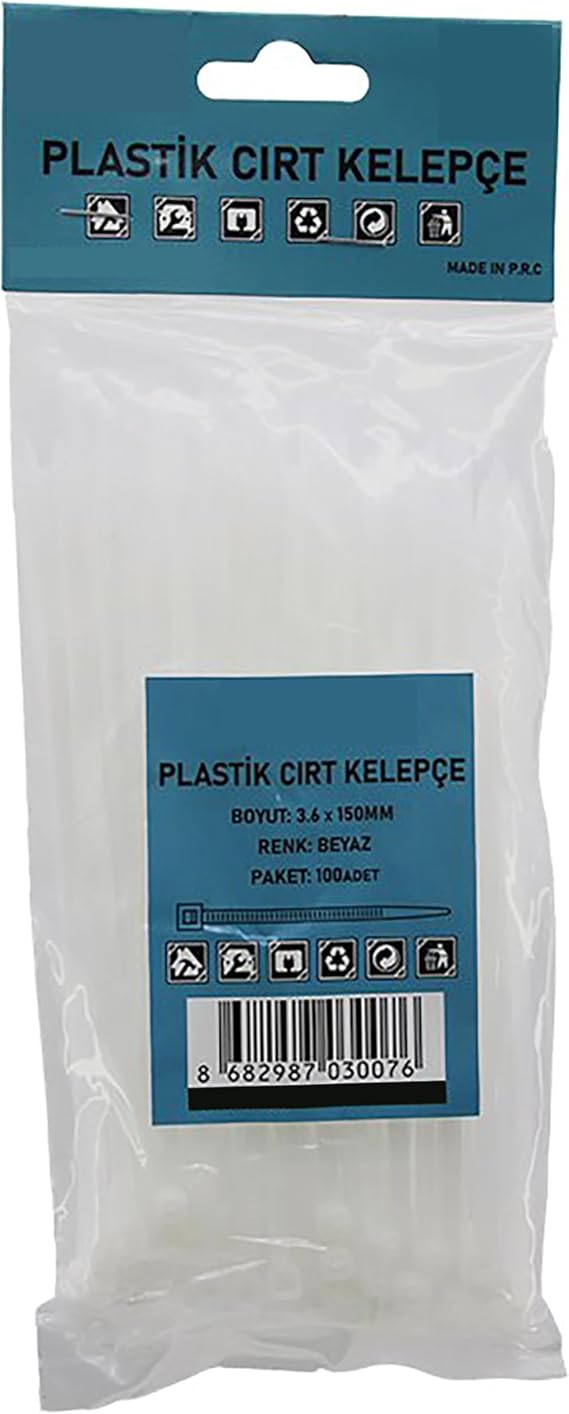Promosyonca Kablo Bağı Seti, 100 Adet, Amerikan Kelepçesi, Cırt Elektrik Kablo Bağı, Dayanıklı, Organizasyon ve Düzenleme için İdeal (Beyaz, 3.6x150)