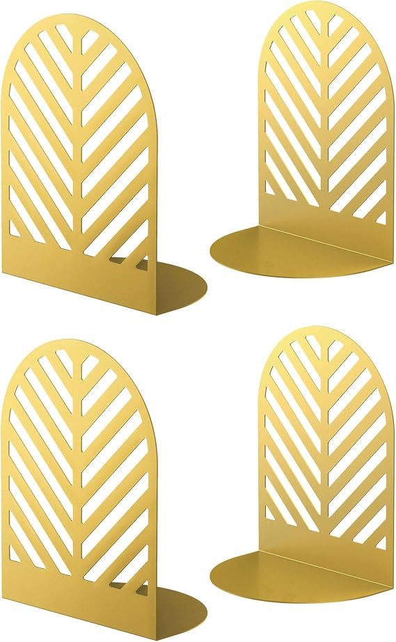Qiming Leaf Bookends for Books, 2 Pair of Metal Book Holders for Office Shelves Gift for Adults and Children