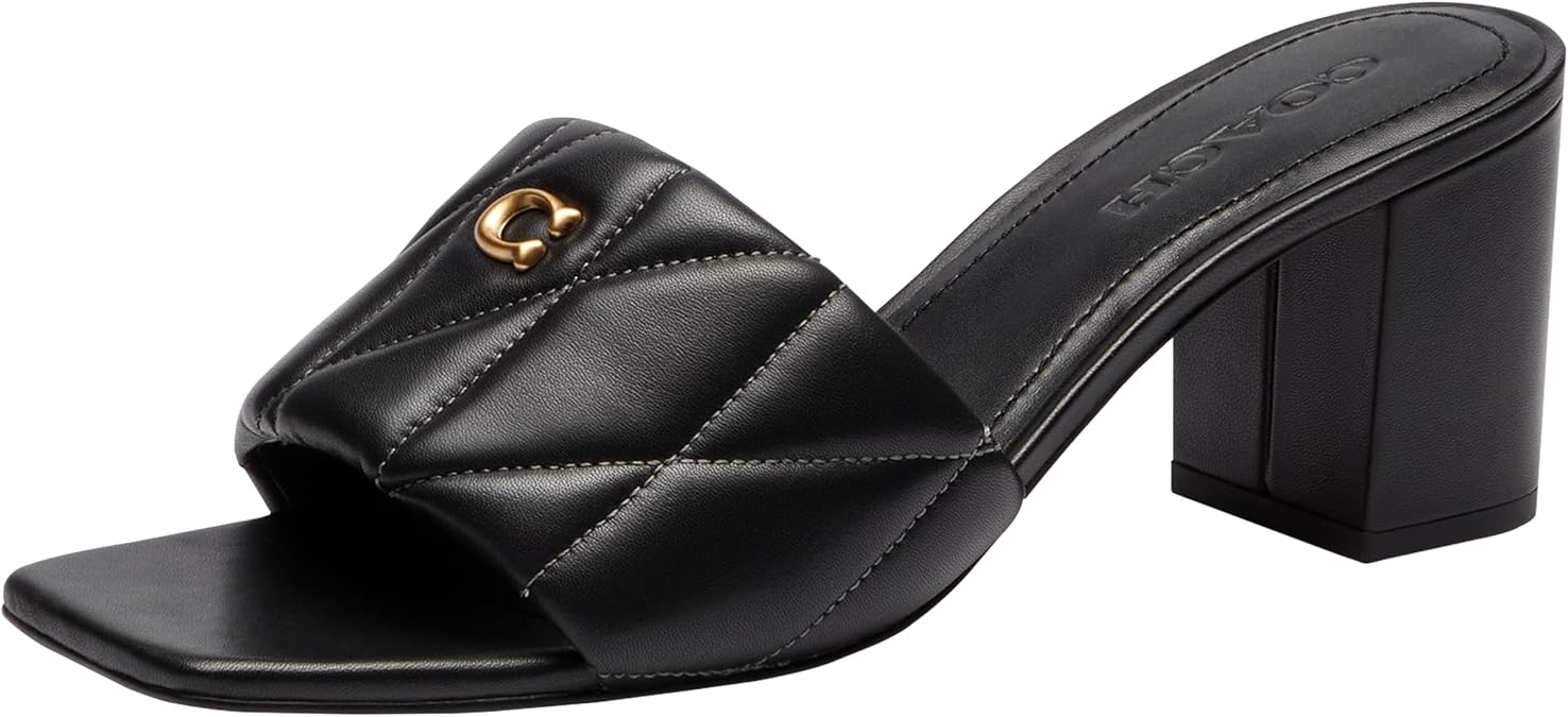 COACH womens Holly Block Heel Sandals With Quilting
