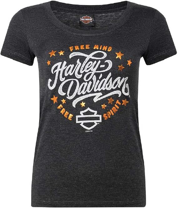 Harley-Davidson Women's Poise Foil Scoop Neck Short Sleeve Tee, Black