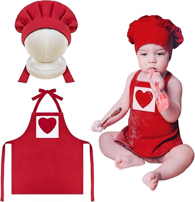 KHC-KHF Baby Photography Prop Chef Hat Apron Newborn Photograph Prop Chef Photo Props Costume Adjustable Strap for Boys and Girls Infant Twins