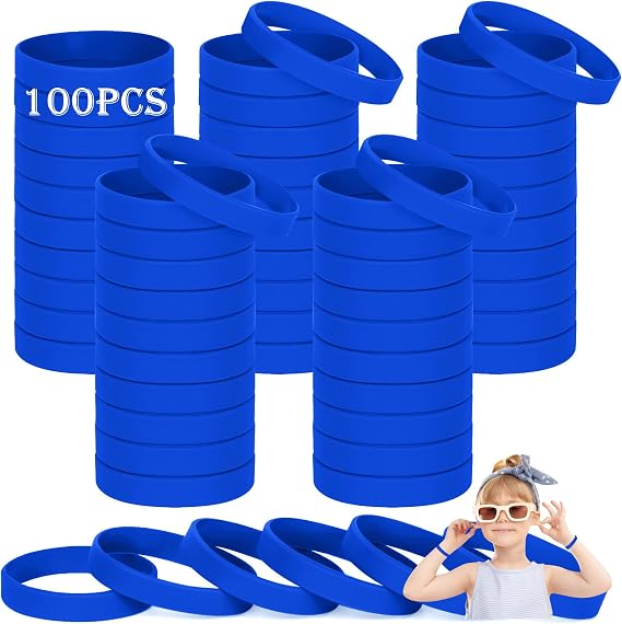 Kids silicone wristbands, 100PCS kids Blue Rubber Wristbands Blank Wrist Bands Universal Wristband Set for Kids Child Children Kindergarden Team Sport（Suitable for 3-7aged）