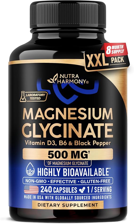 Magnesium Glycinate 500mg - VIT. B6 & D3 - Sleep, Muscle & Heart - 240 Caps
