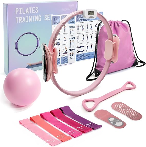 MaxU Pilates Essentials Kit for Women, Pilates Ring with Counter, Home Pilates Equipment with 14" Pilates Circles,Pilate Ball, Resistance Bands and Grip Socks – Ideal for Beginner Home