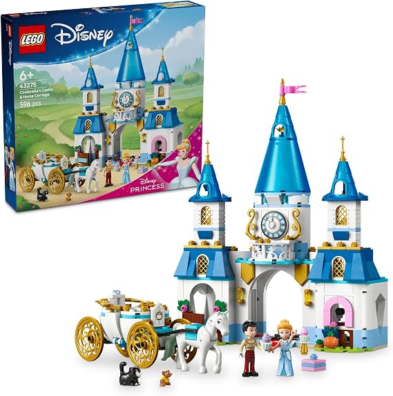 LEGO ǀ Disney Princess Sindirella’nın Şatosu ve At Arabası 43275-6 Yaş ve Üzeri Prenses Seven Çocuklar için Yaratıcı Oyuncak Yapım Seti, Doğum Günü Hediyesi (596 Parça)