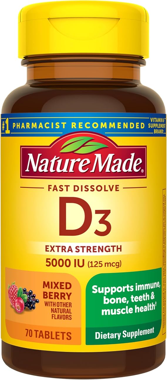 Nature Made Vitamin D3 5000 IU (125 mcg), 70 Fast Dissolve Tablets