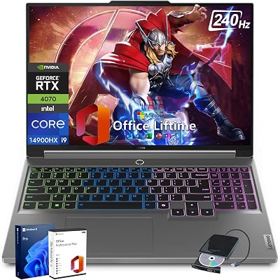 Lenovo Legion 5i Gen 9 Gaming Laptop - Intel 24-Core i9-14900HX | 16 QHD WQXGA2560x1600 240Hz | GeForce RTX 4070 | RGB Backlit KB | wOffice Lifetime & DVD Drive | Win 11 PRO32GB RAM | 1TB SSD