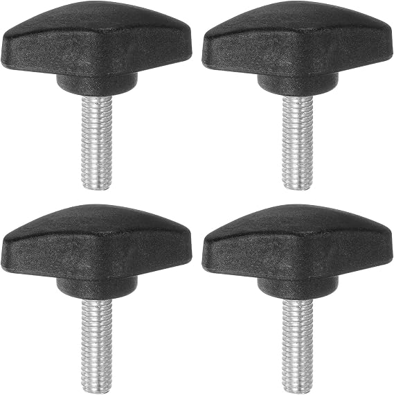sourcing map 4pcs Tee Wing Knobs Thumb Screws M6 x 20mm Standard Male Thread Plastic T Knobs Handles Hand Clamping Thumbscrew, Black