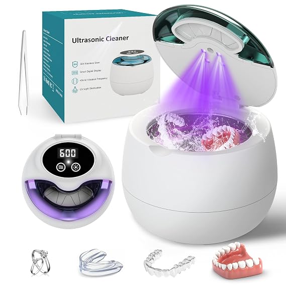 Ultrasonic Retainer Cleaner, 45kHz Denture Cleaner with UV Light, 200ML