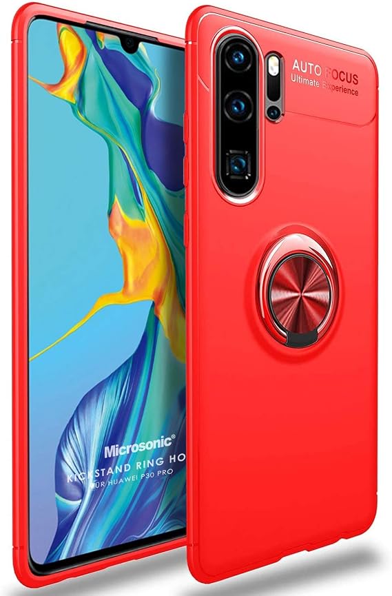 Microsonic Huawei P30 Pro için Kılıf Kickstand Ring Holder Kırmızı [P30 Pro ile Uyumlu Kılıf - Kırmızı]