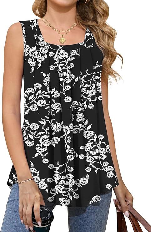Tencede Women's Summer Tank Tops Square Neck Sleeveless Cute Casual Loose Flowy Fit S-4XL
