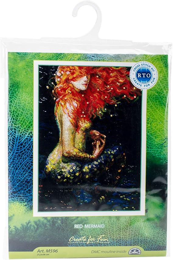 Red Mermaid Counted Cross Stitch Kit-10"X14.25" 14 Count
