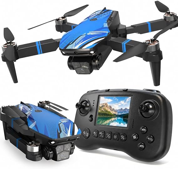 Drone with Camera for Adults LCD Screen on Controller, Foldable RC Mini FPV Drones for Beginner, Quadcopter with Brushless Motor Obstacle Avoidance, Support 32G SD Card Under 250 Grams