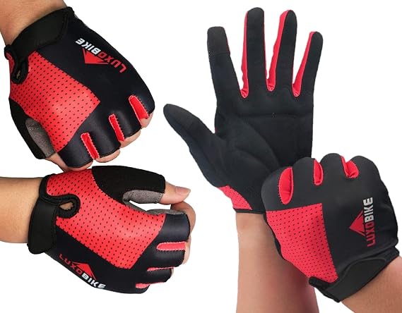 Red - Size Large - 2 Pair - Half  Finger Cycling Gloves Bundle