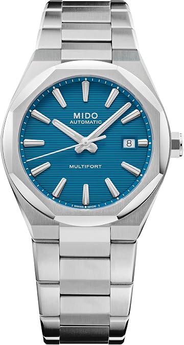 MIDO Multifort 8 One Crown - Swiss Automatic Watch for Men - 40mm Stainless Steel Case with Satin-Finish and Polished Edges - Octagonal Bezel - Horizontal Grooves Dial with Super Luminova