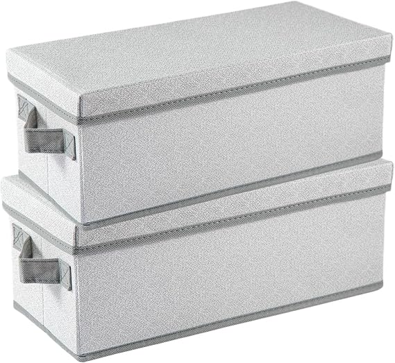Foldable Storage Boxes with Lids Fabric Collapsible Storage Bins Wardrobe Closet Home Baskets Containers with Cover for Underwear Clothes CDs Arts and Crafts Toys (Gery, 2Pack 36x17x14cm)