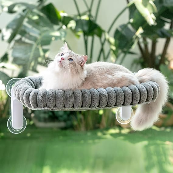 Sunhoo Foldable Cat Window Perch, Large Suction Cup Kitty Hammock, Grey