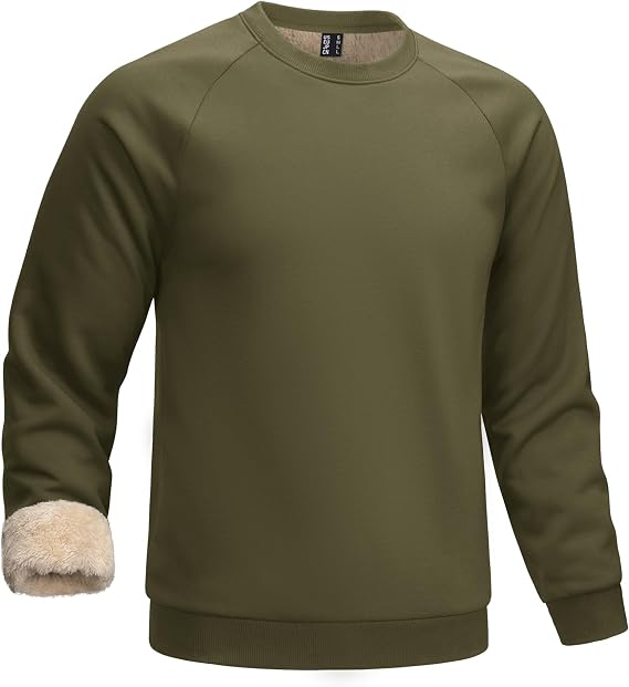 Cavva Mens Sweatshirt Sherpa Lined Long Sleeve Shirts Warm Thick Fleece Crewneck Pullover Thermal Tops Winter