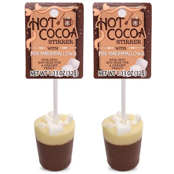 Hot Chocolate Stick with Mini Marshmallows, Edible Drink Stirrers, Christmas Stocking Stuffer, 1.13 Ounces (Pack of 2)