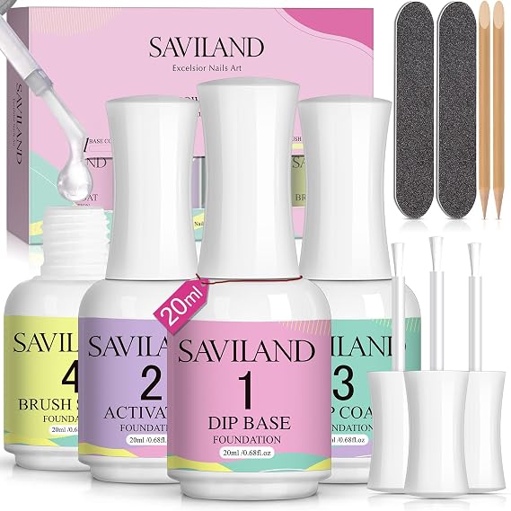 SAVILAND Dip Powder Liquid Set HEMA-free, 4Pcs 20 ml No Curing Needed