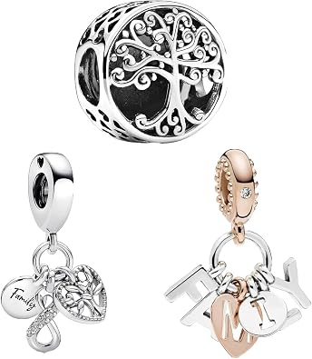 Feitery 3 in 1 Family Tree Charms Compatible for Pandora Bracelets and Necklaces Christmas Gift Jewelry Women's Bead Charms 925 Sterling Silver Dangle