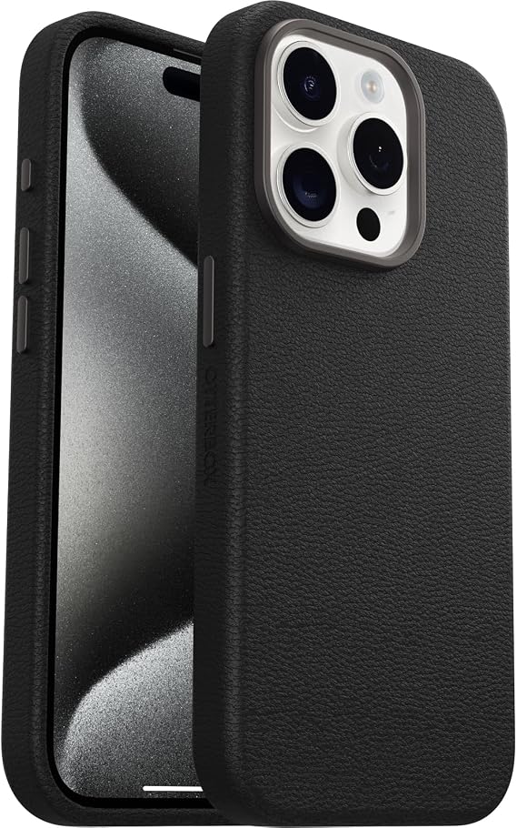 OtterBox Symmetry Serisi Kaktüs Deri MagSafe iPhone 15 Pro için Kılıf, Darbeye Dayanıklı, Düşmeye Karşı, İnce Koruyucu Kılıf, Askeri Standartlara Göre 3 x Daha Fazla Düşme, Siyah
